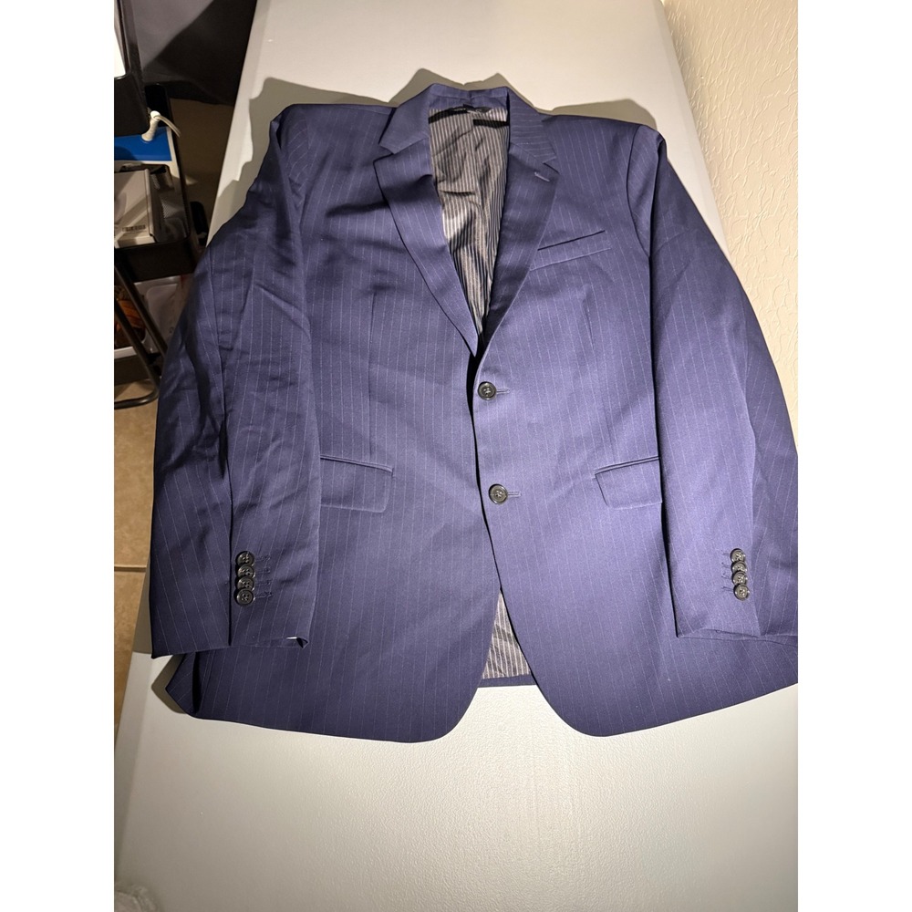 Banana Republic Mens Slim Fit Marzotto Super 130s Wool Blazer Navy Pinstripe 44R
